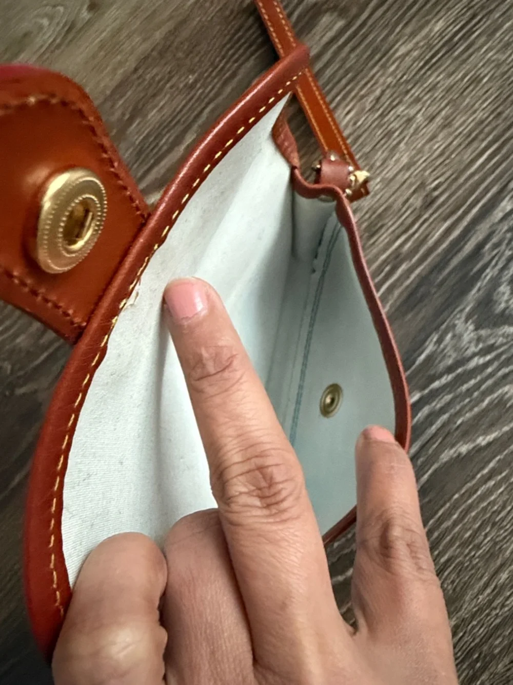 Dooney & Bourke Patent Leather Clutch in Bright Blue with Brown Trim - Picture 7 of 10